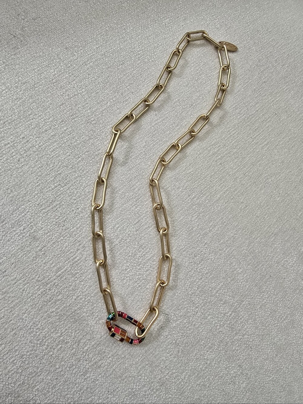Plunder Gold Link Necklace with Multicolor Enamel Carabiner Closer